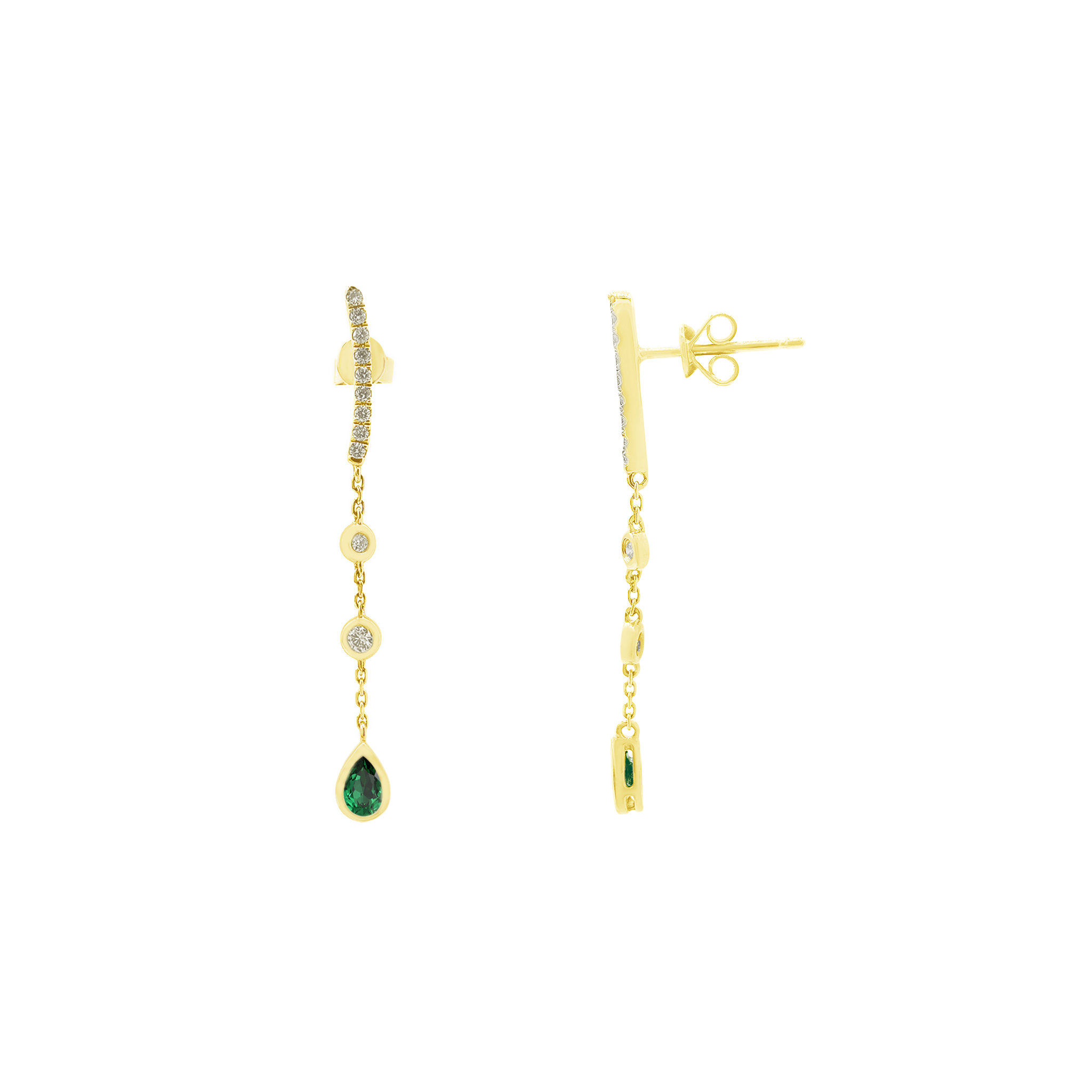 0.21Ct Dia 0.36Ct Em 14K Yellow Gold Emerald & Diam Drop Earrings 1.2Dwt