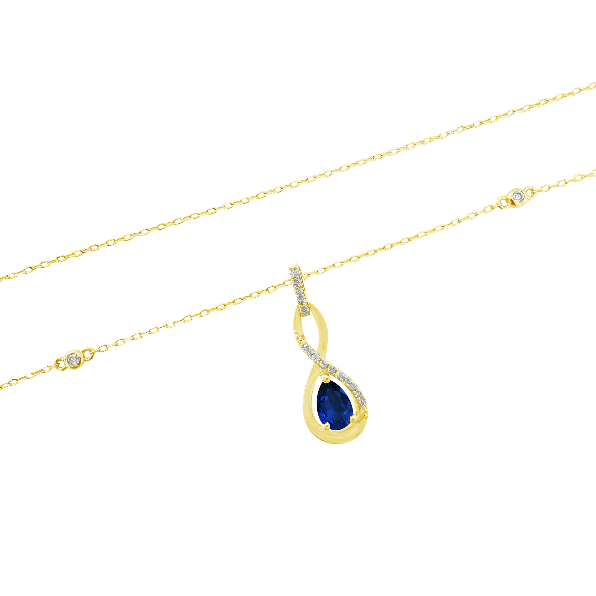 0.07Ct Dia 0.37Ct Bs 14K Yellow Gold Sapphire Pendant Necklace 18In 1.2Dwt