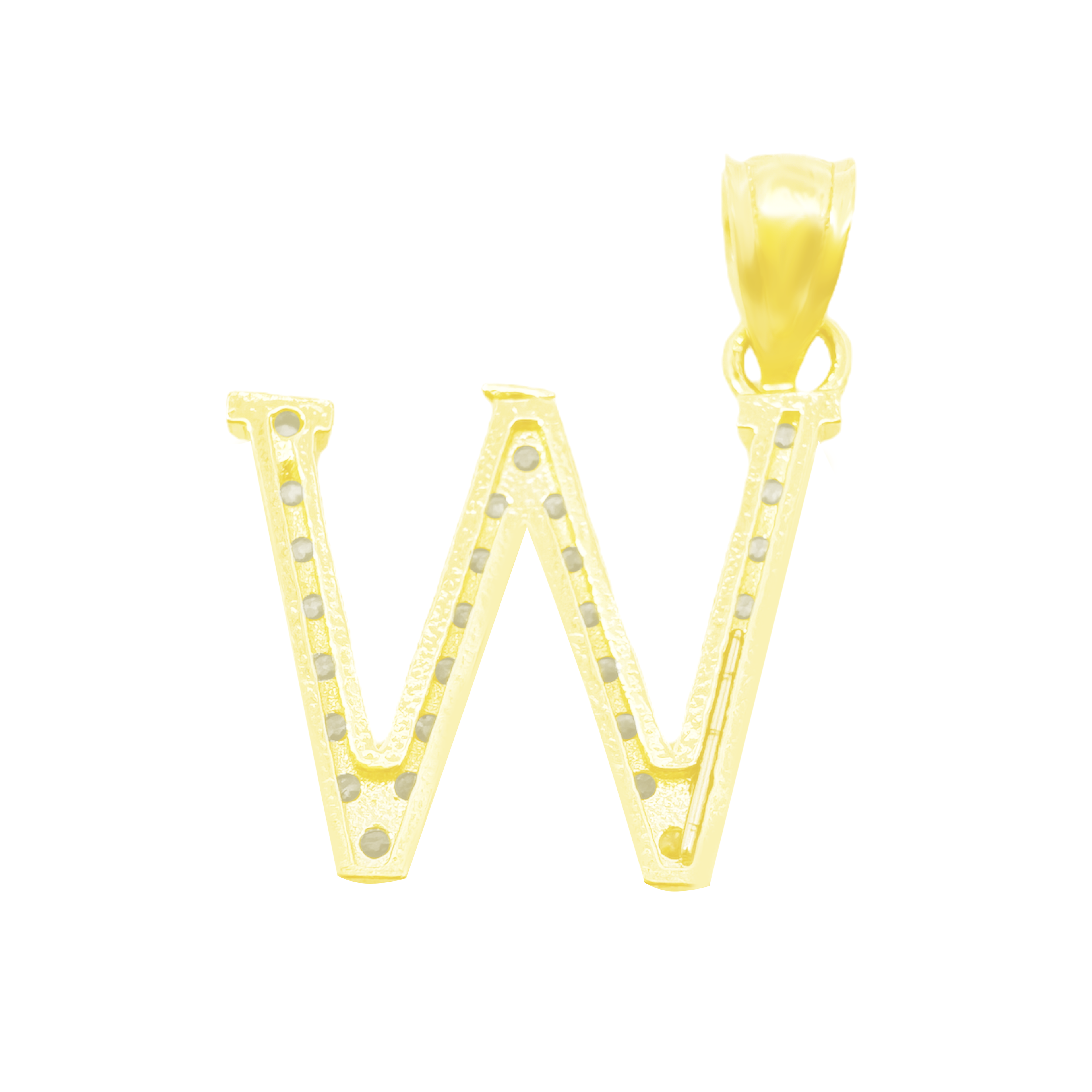 10K Yellow Gold Cubic Zirconia Letter "W" Pendant 0.6Dwt