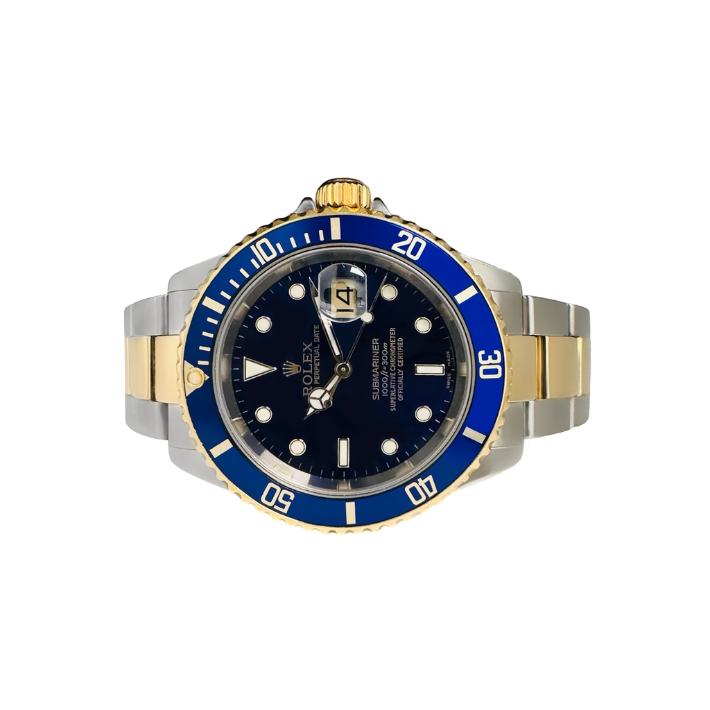 Pre-Owned 2002 Rolex Submariner Model: 16613 Blue Dial Blue Aluminium Bezel 18K&Ss Oyster Links
