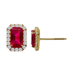 14K Yellow Gold Red Stone & Cz Stud Earrings