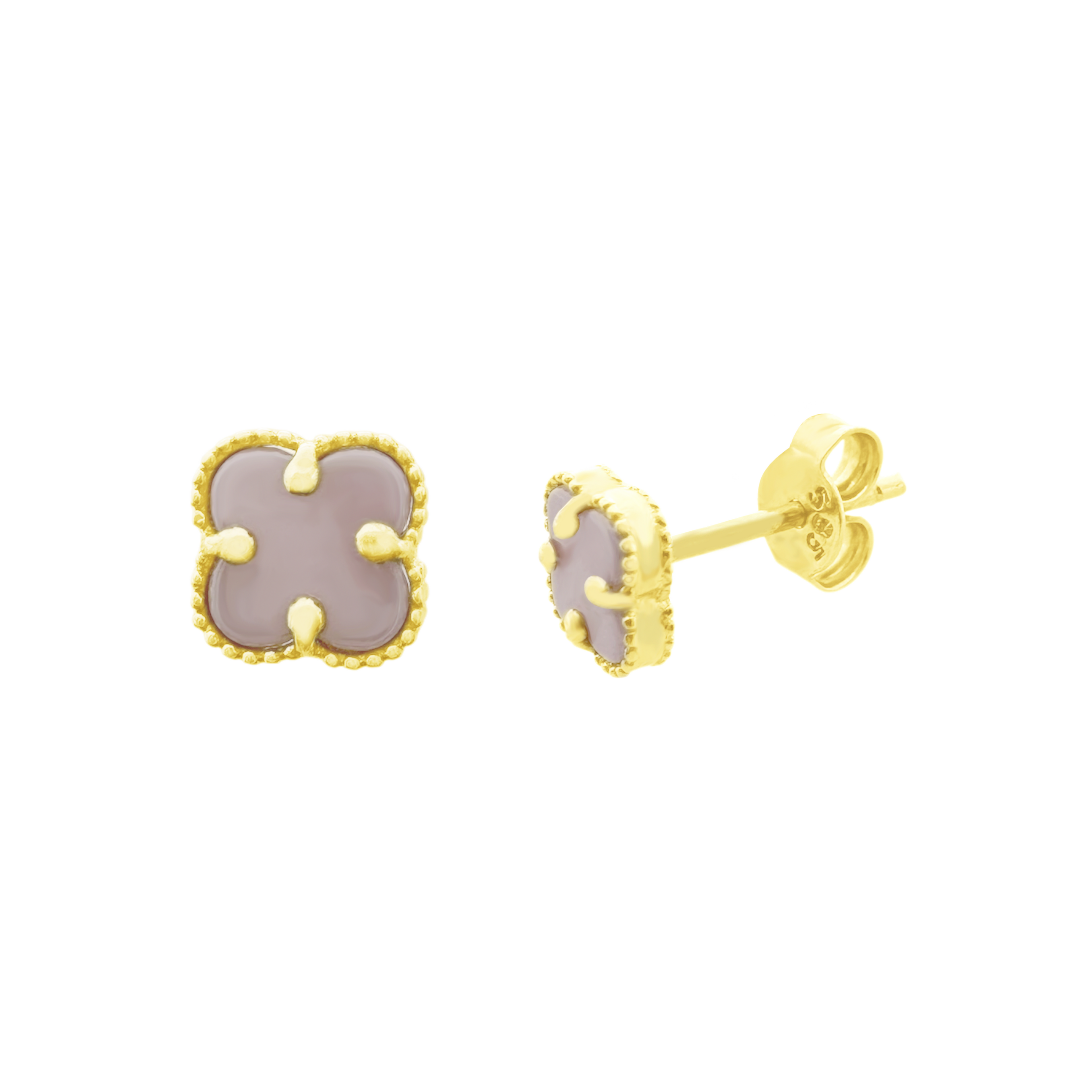 10K Yellow Gold Pink Flowers Stud Earrings 0.8Dwt