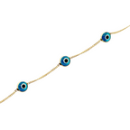 14K Yellow Gold Blue Evil Eyes Bracelet 8In 2.8Dwt