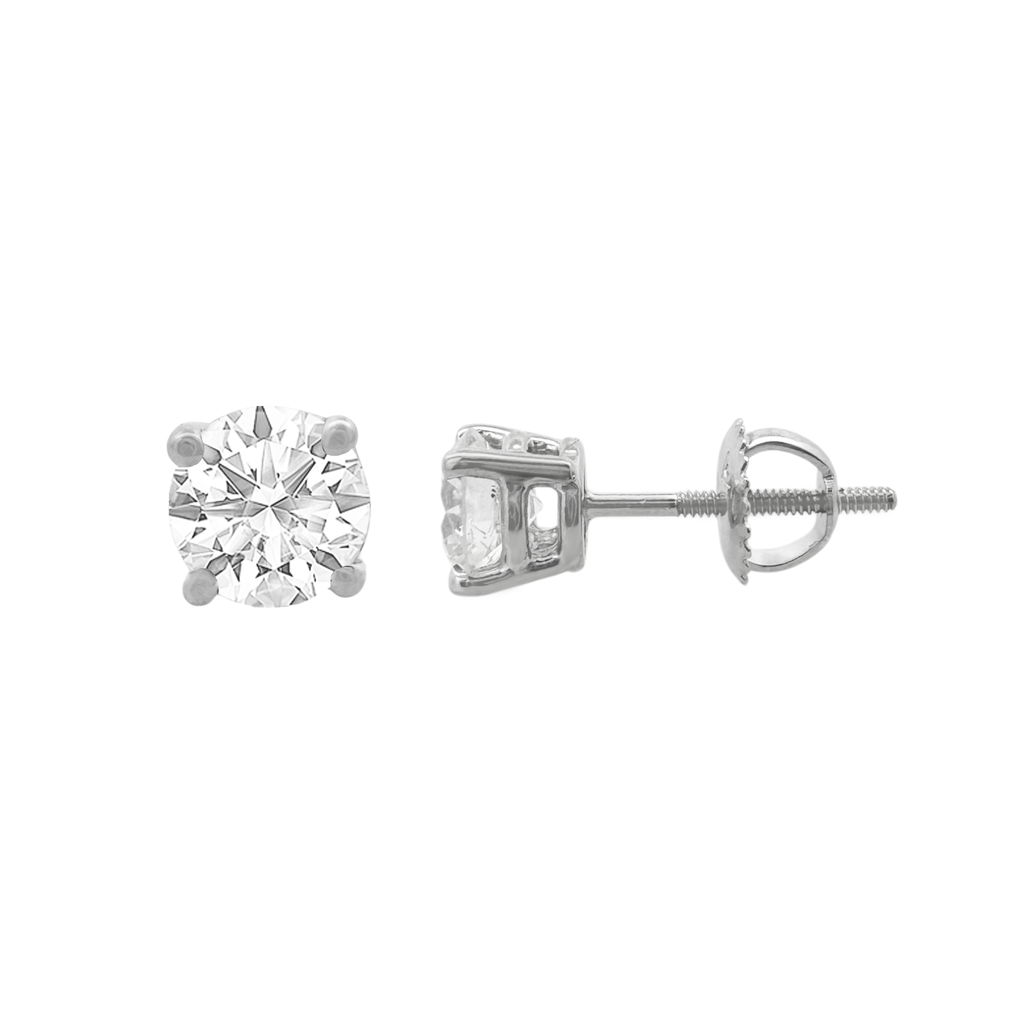 14K White Gold Diamond Solitaire Stud Earrings -4 Prong Basket