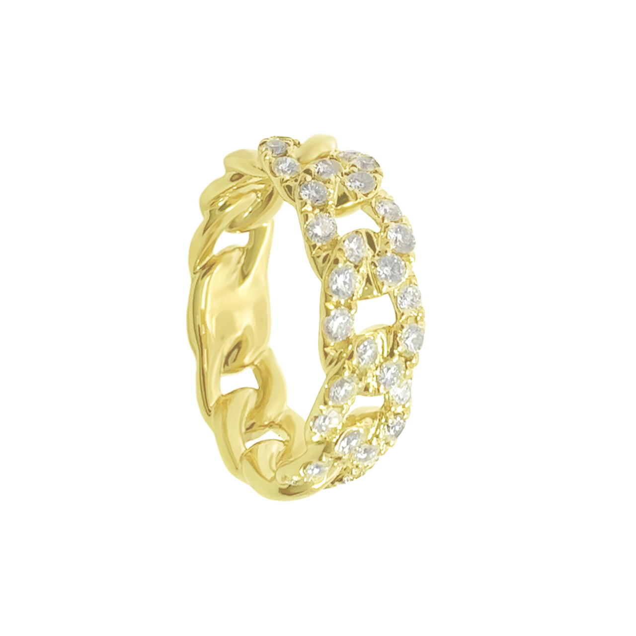 14K Yellow Gold Diamond Cuban Link Ring Size 7 4.3Dwt
