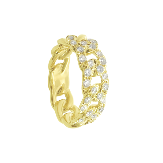 14K Yellow Gold Diamond Cuban Link Ring Size 7 4.3Dwt