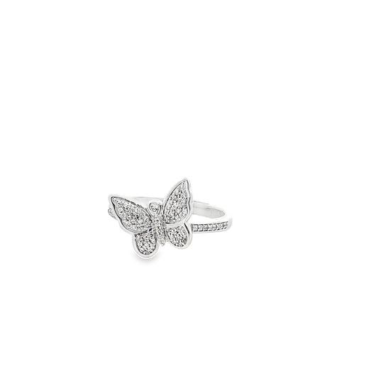 0.15Ctw 10K White Gold Diamond Butterfly Ring Size 7 2.3Dwt