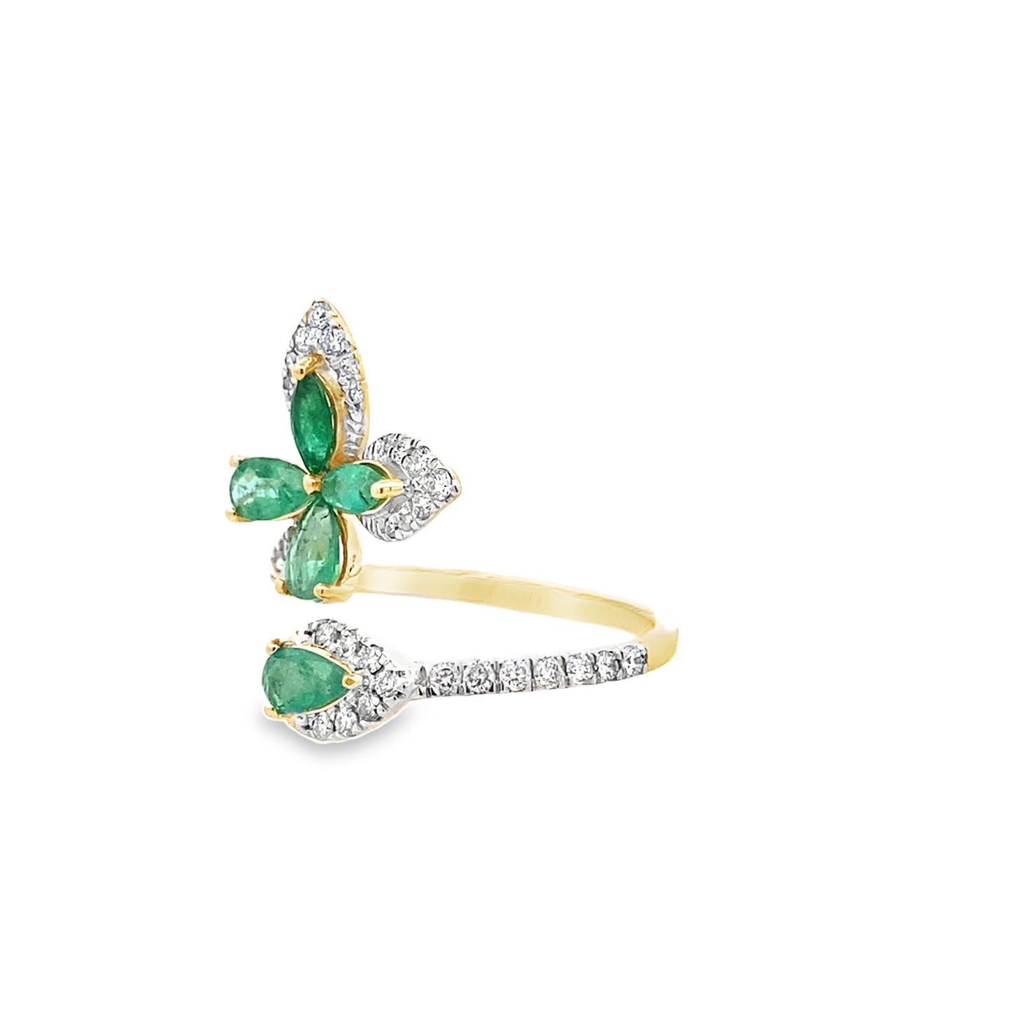 0.32Ctw Diamond 1.00Ctw Emerald 14K Yellow Gold Butterfly Ring Size 7 1.8Dwt