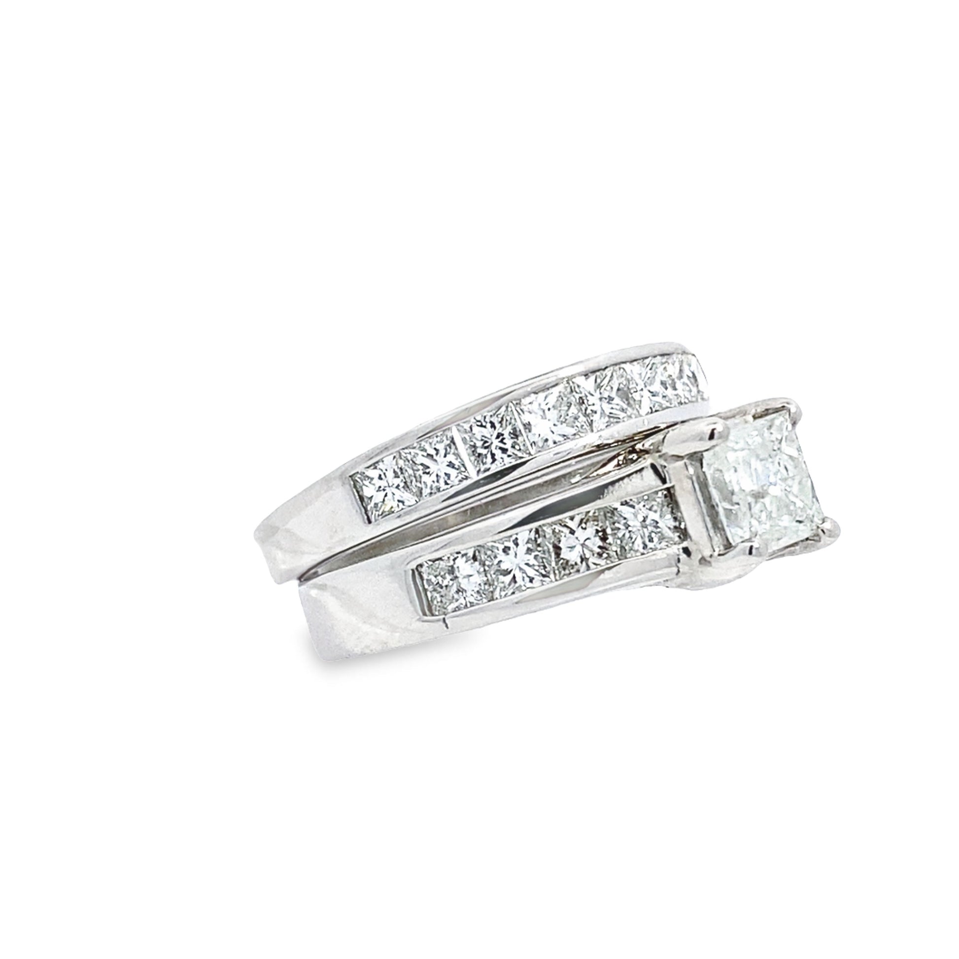14K White Gold Princess Cut Diamond Bridal Set Size 8 6.6Dwt