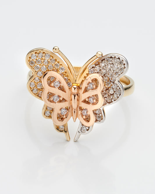 14K Tri Color Cz Butterfly Ring Size 7 1.8Dwt