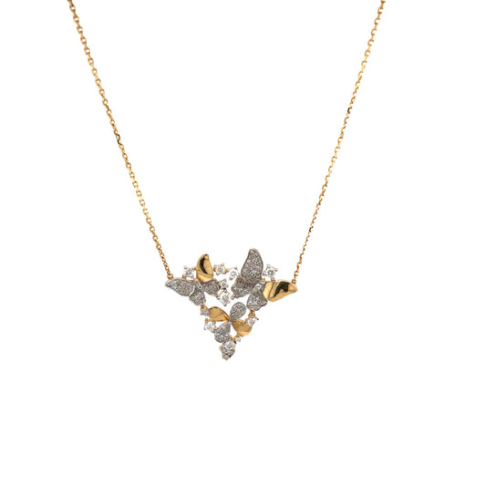 0.30Ctw 14K Yellow Gold Diamond Butterflies & Flowers Necklace 18In 3.5Dwt