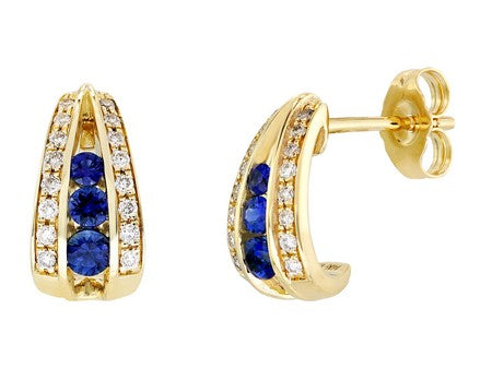 0.31Ctw Sapphire & 0.16Ctw Diamond 14K Yellow Gold Earrings 1.4Dwt