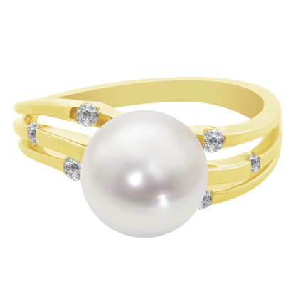2.91Plrd 0.10 Dird 14K Yellow Gold Pearl & Dia Ring Size 7 2.2Dwt