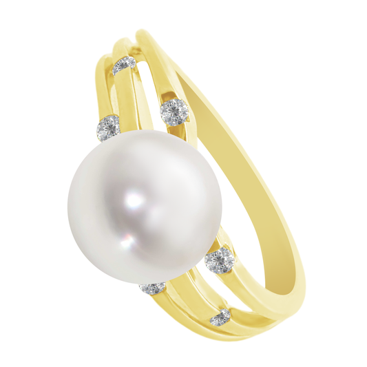 2.91Plrd 0.10 Dird 14K Yellow Gold Pearl & Dia Ring Size 7 2.2Dwt