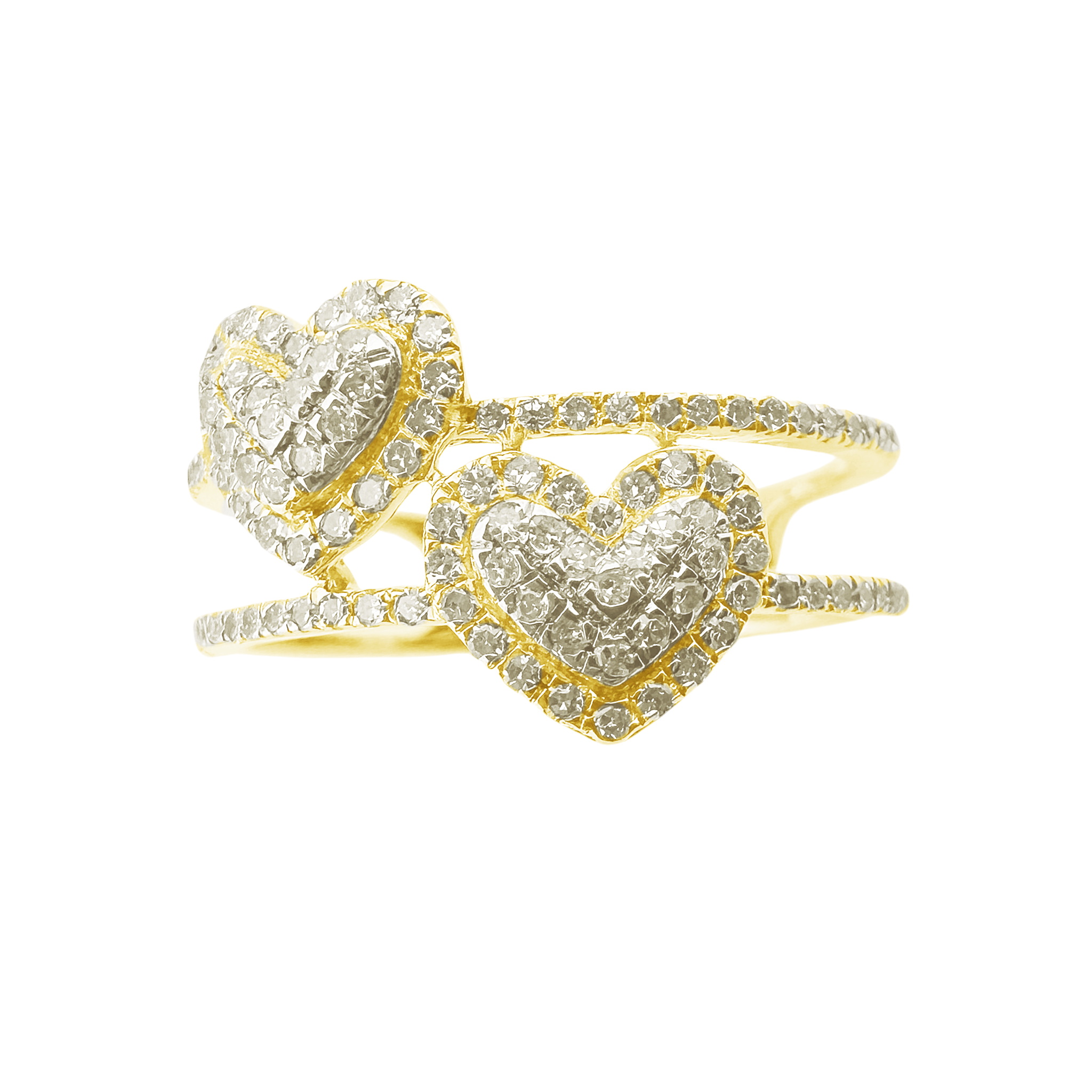 0.33Ct 14K Yellow Gold Diamond Hearts Fashion Ring Size 7 1.8Dwt