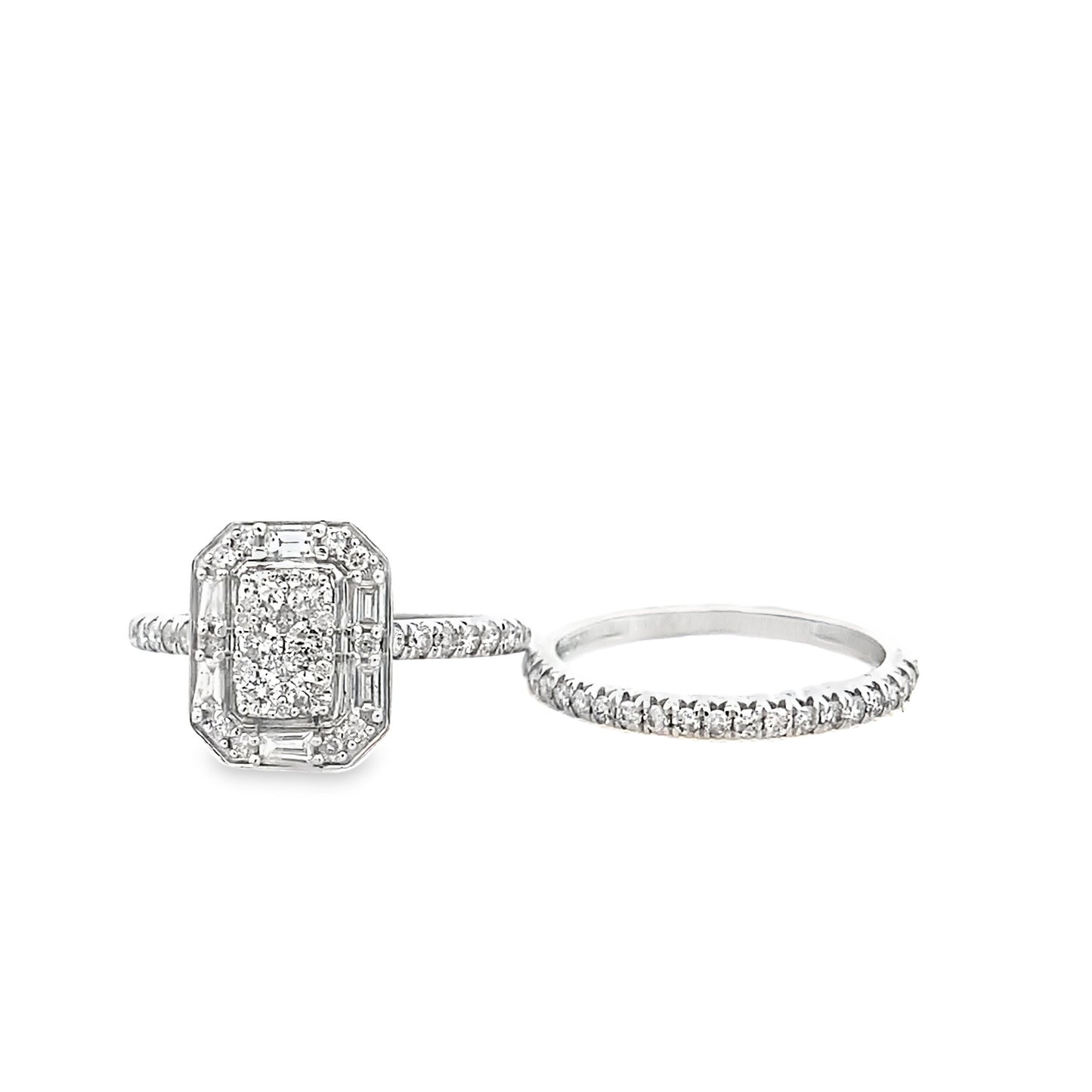 1.00Ctw 14K White Gold Diamond Bridal Set Size 7 3.4Dwt