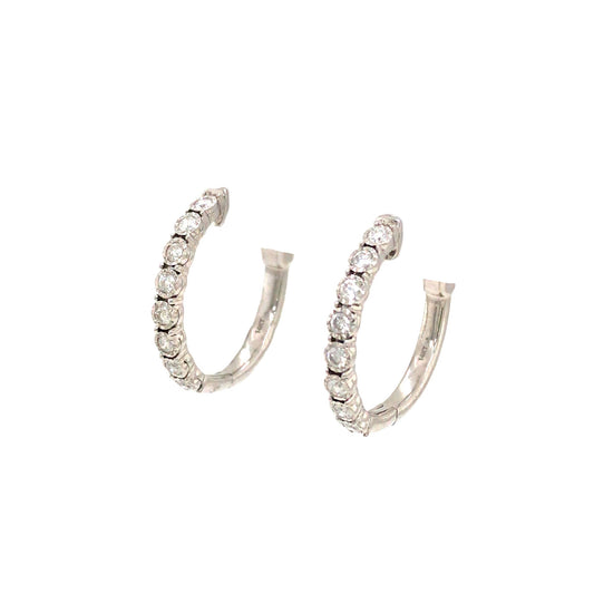 (Uj2)0.34Ctw 14K White Gold Diamond  Hoop Earrings 3.2Dwt