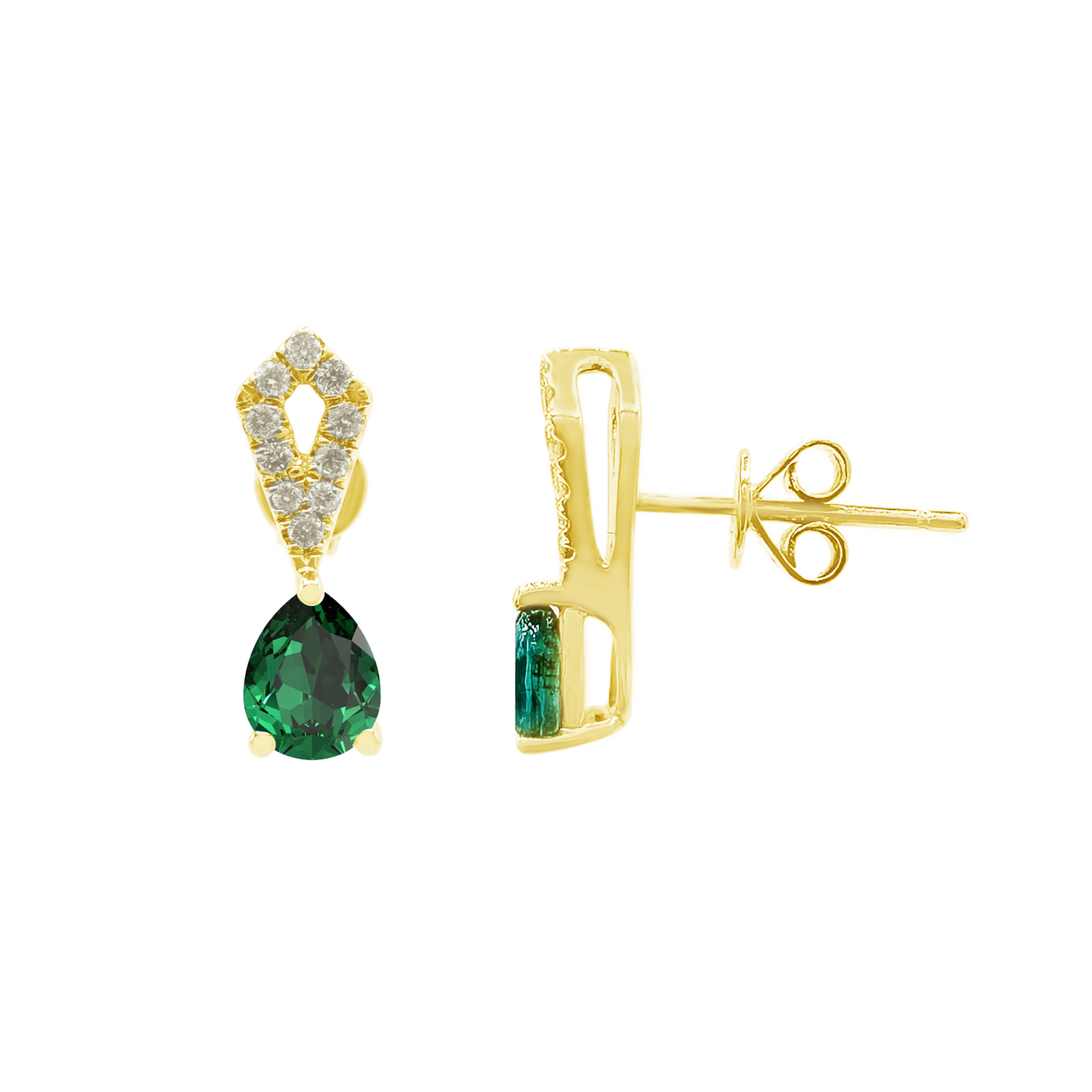 0.11Ct Dia 0.51Ct Em 14K Yellow Gold Emerald Stud Earrings 1.0Dwt