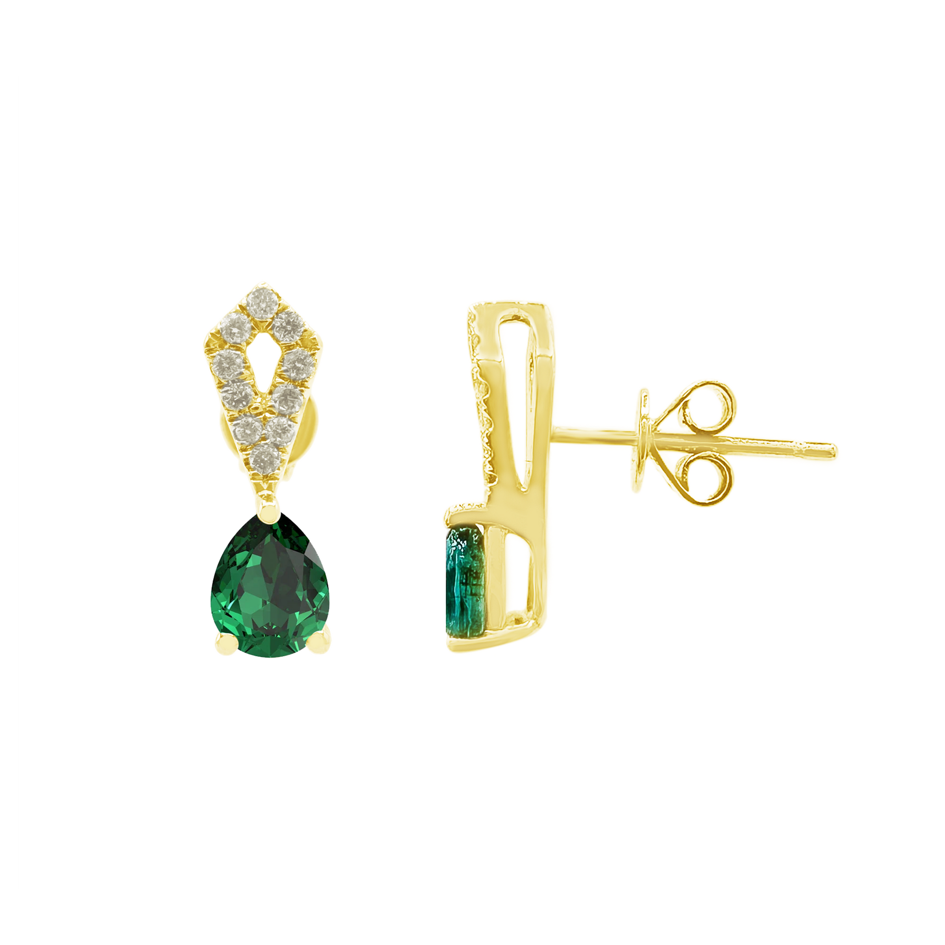 0.11Ct Dia 0.51Ct Em 14K Yellow Gold Emerald Stud Earrings 1.0Dwt
