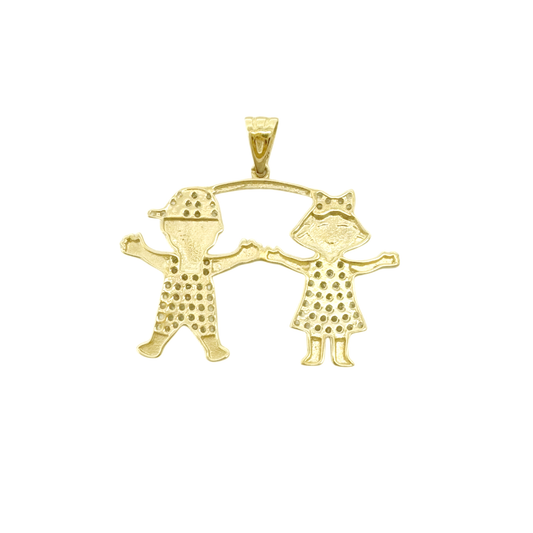 10K Yellow Gold Cz Boy & Girl Charm 1.7Dwt