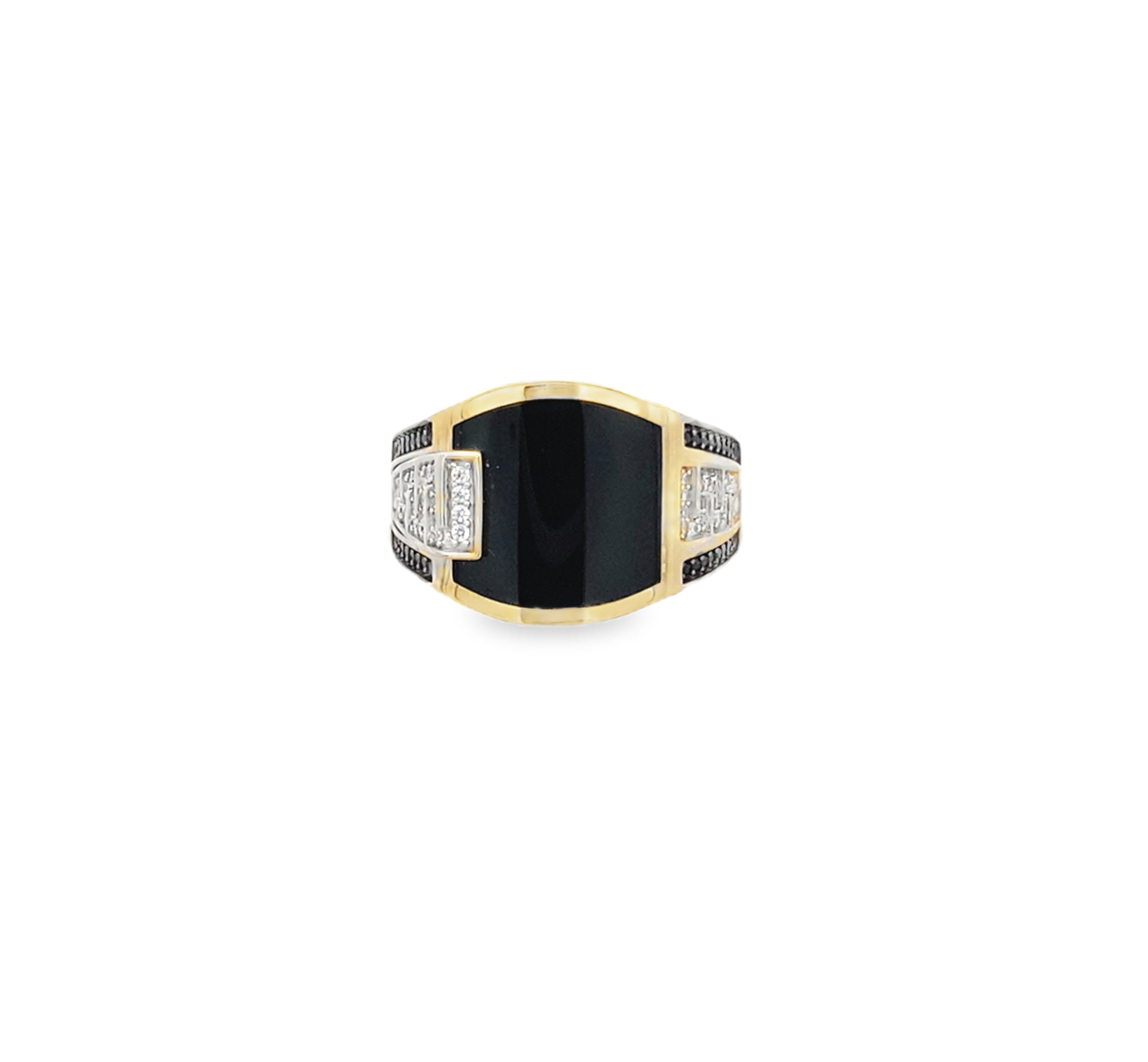 14K Yellow Gold Black Onyx Greek Key Fashion Mens Ring Size 13 7.1Dwt