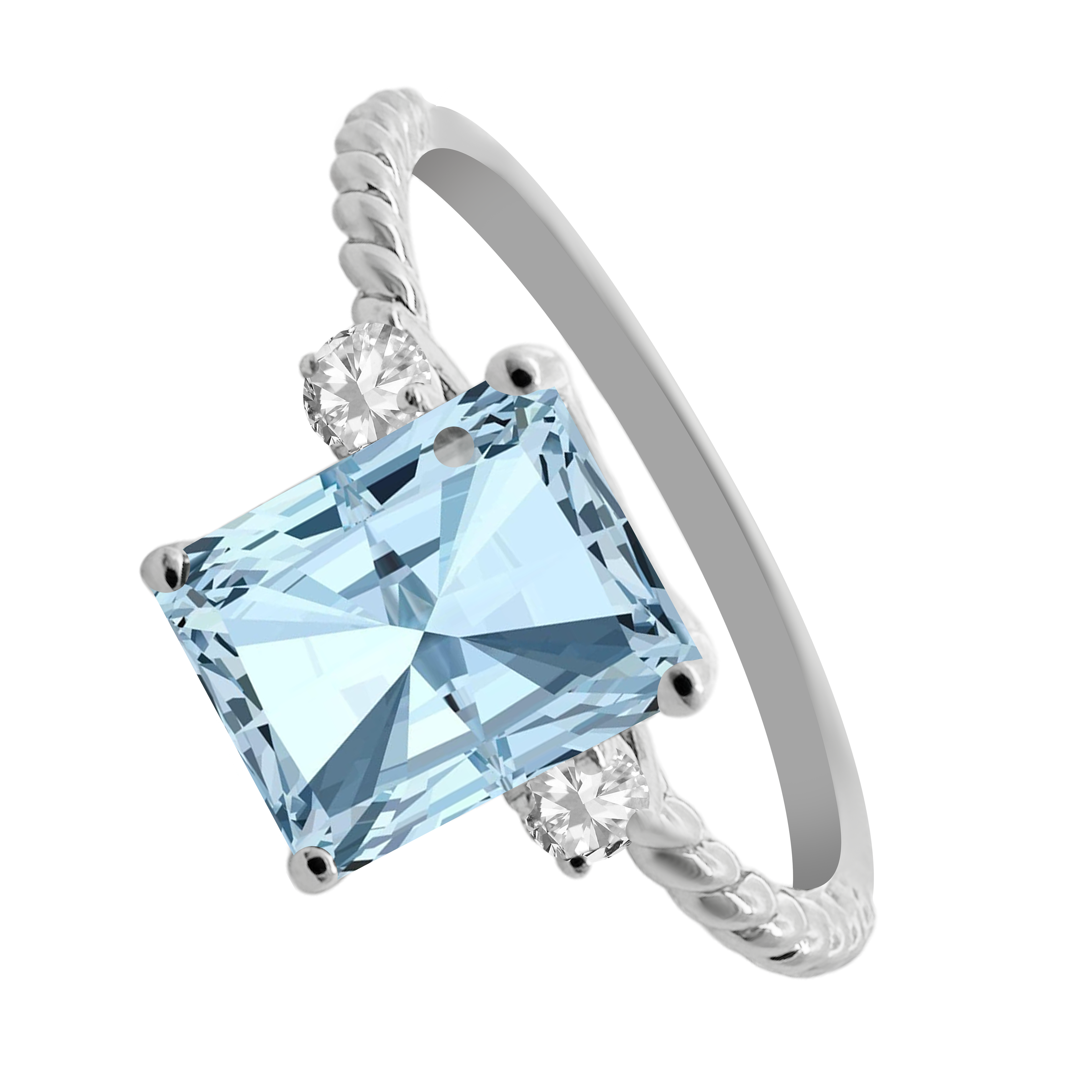 1.40Aqgt 0.09 Dird 14K White Gold  Aquamarine & Dia Ring Size 7 1.5Dwt