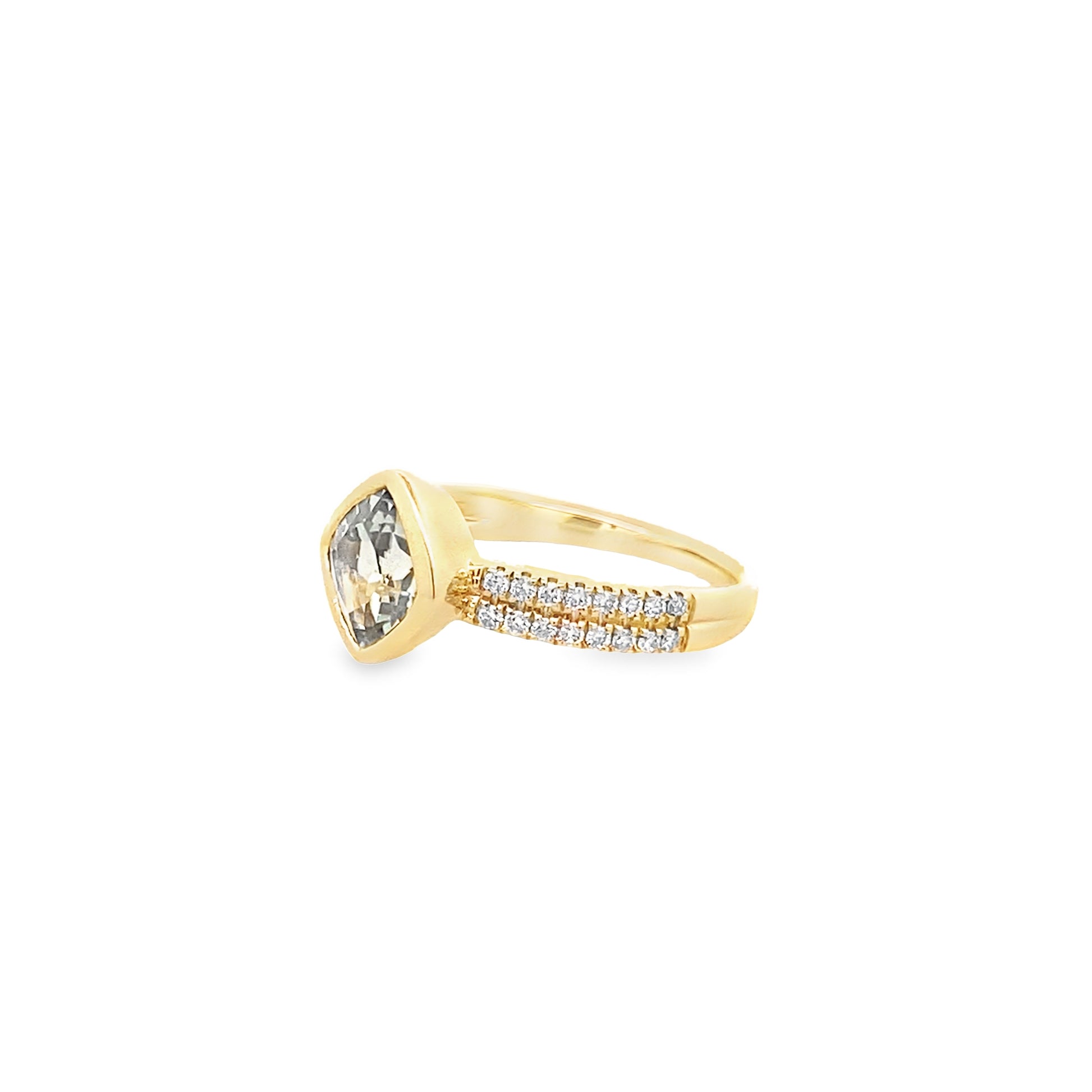 1.46Geamcu/ 0.26Ctw Dird 14K Yellow Gold Green Amethyst & Dia Ring Size 7 2.5Dwt