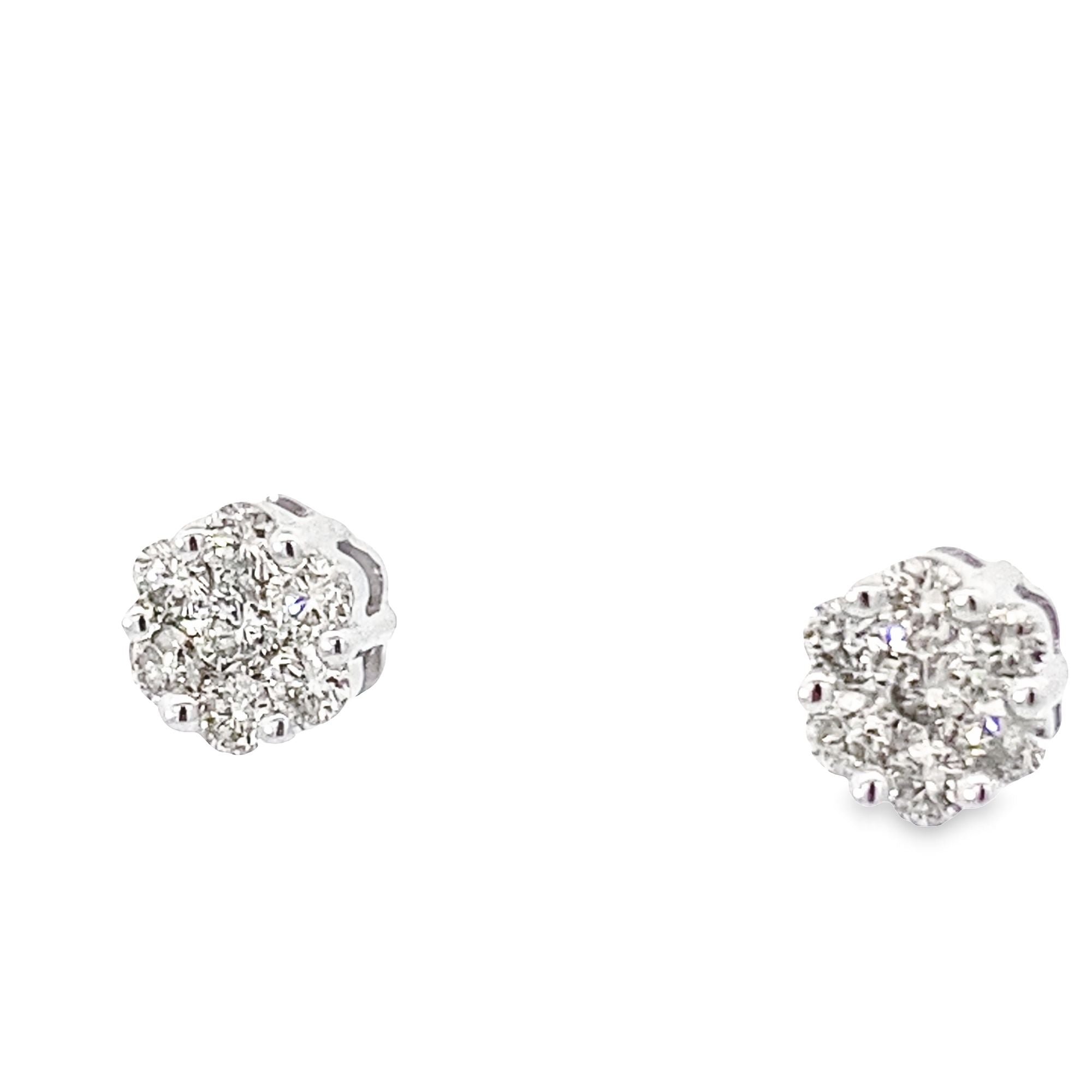 1/2Ctw 14K White Gold  Diamond Flower Stud Earrings 1.1Dwt