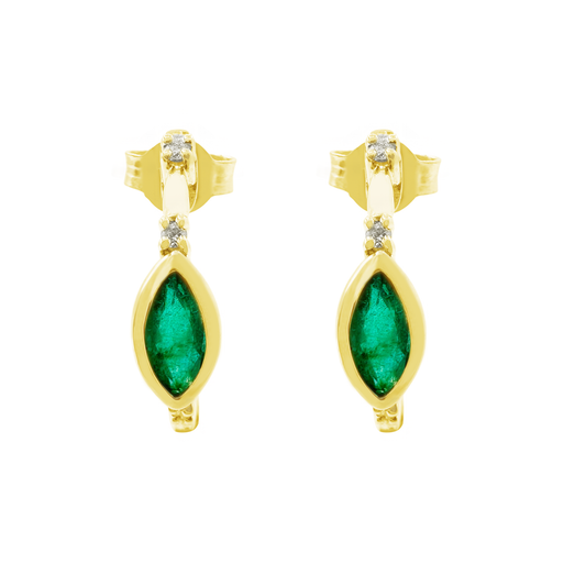 0.06Ct Dia 0.39Ct Em 14K Yellow Gold Emerald Earrings 1.3Dwt