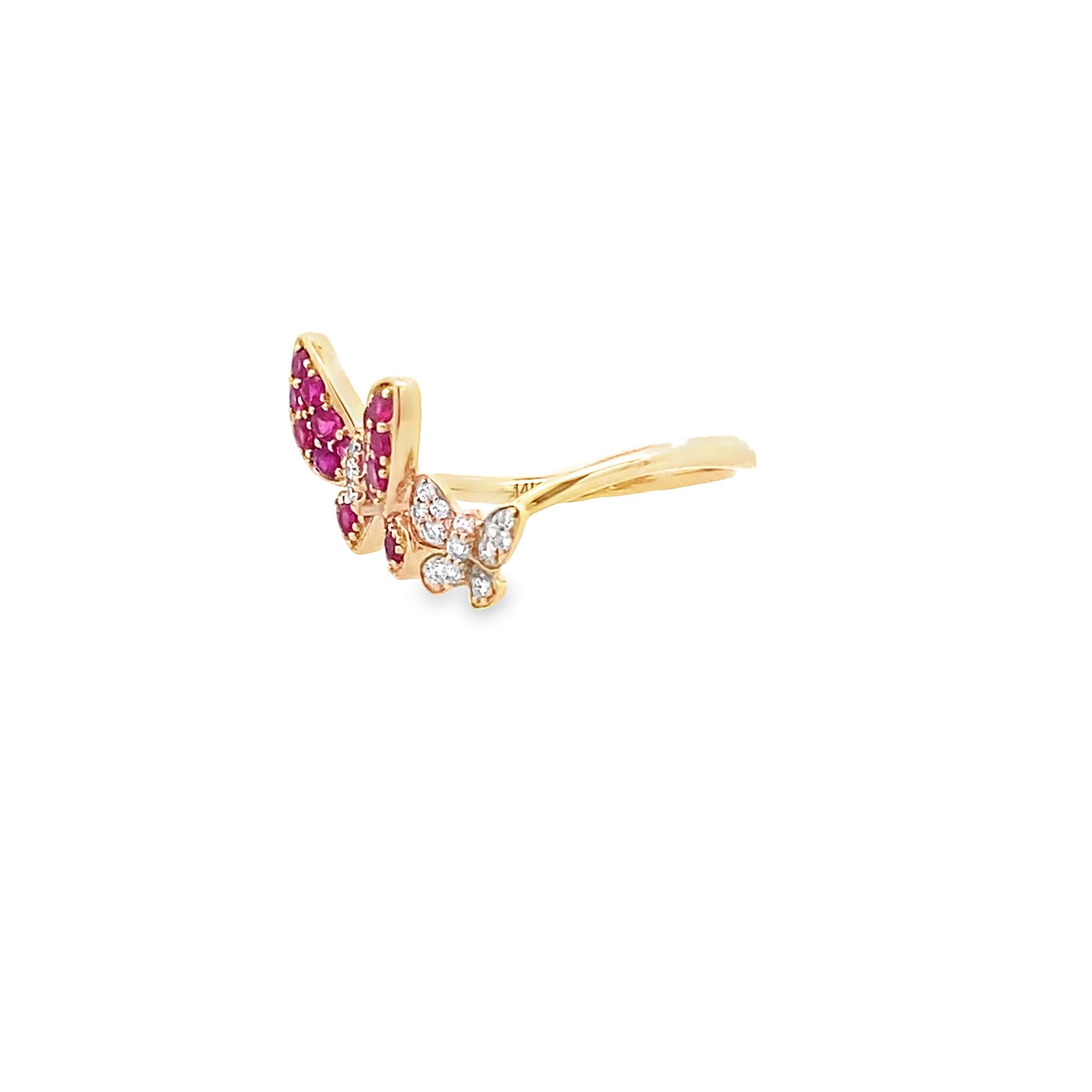 0.09Ctw Dird/0.43Ctw Rbrd 14K Yellow Gold Ruby & Diamond Butterflies Ring Size 7 2.0Dwt