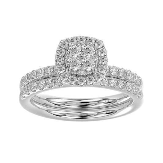 LADIES BRIDAL SET 1.00CT ROUND DIAMOND 14K WHITE GOLD