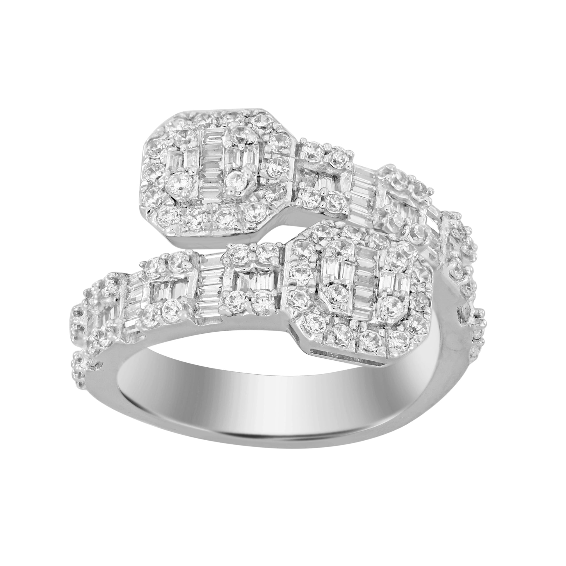 LADIES  RING 1.00CT ROUND/BAGUETTE DIAMOND 14K WHITE GOLD