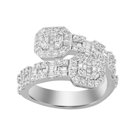 LADIES  RING 1.00CT ROUND/BAGUETTE DIAMOND 14K WHITE GOLD
