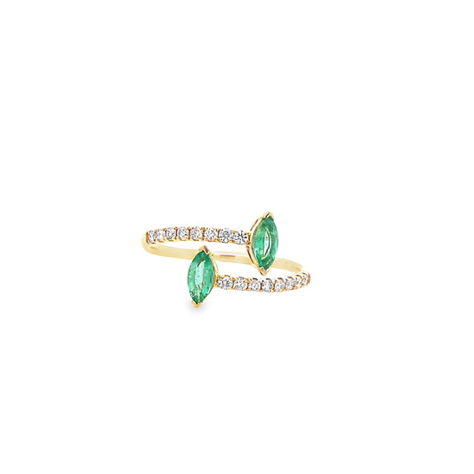 0.37Ctw Emmq/0.22 Ctw Dird 14K Yellow Gold Emerald & Diam Ring Size 7 1.2Dwt