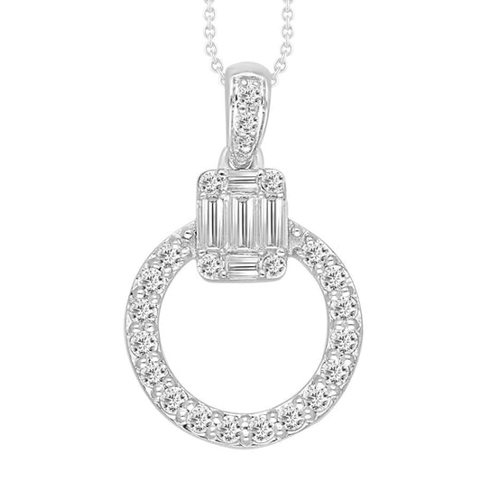 LADIES PENDANT WITH CHAIN 0.25CT ROUND/BAGUETTE DIAMOND 14K WHITE GOLD (SI QUALITY)