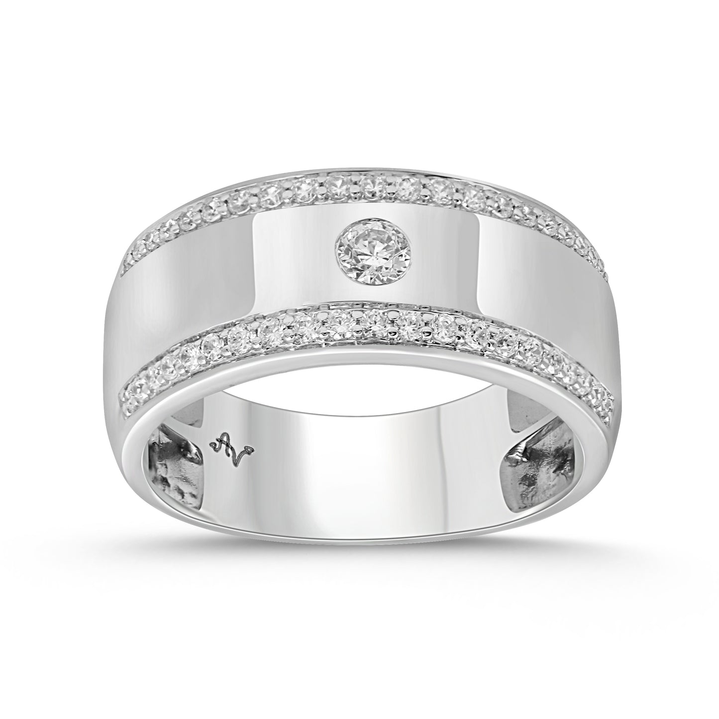 MEN'S RING 0.50CT ROUND DIAMOND 14K WHITE GOLD