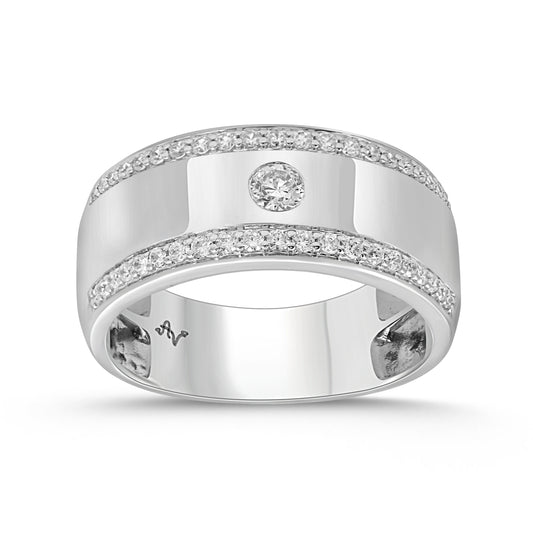 MEN'S RING 0.50CT ROUND DIAMOND 14K WHITE GOLD