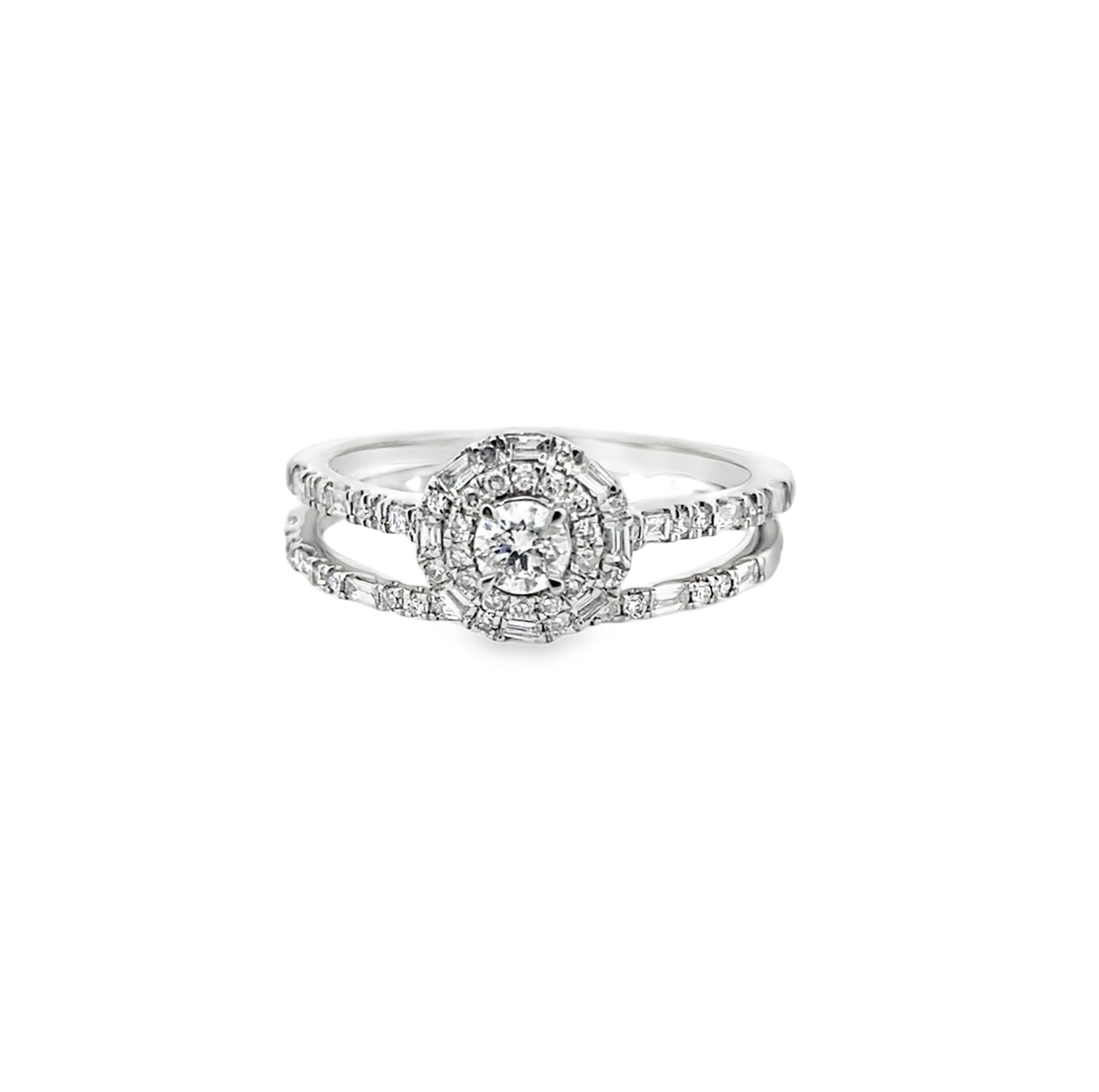 0.50Ct 14K White Gold Diamond Wedding Set Ring Size 7 2.0Dwt