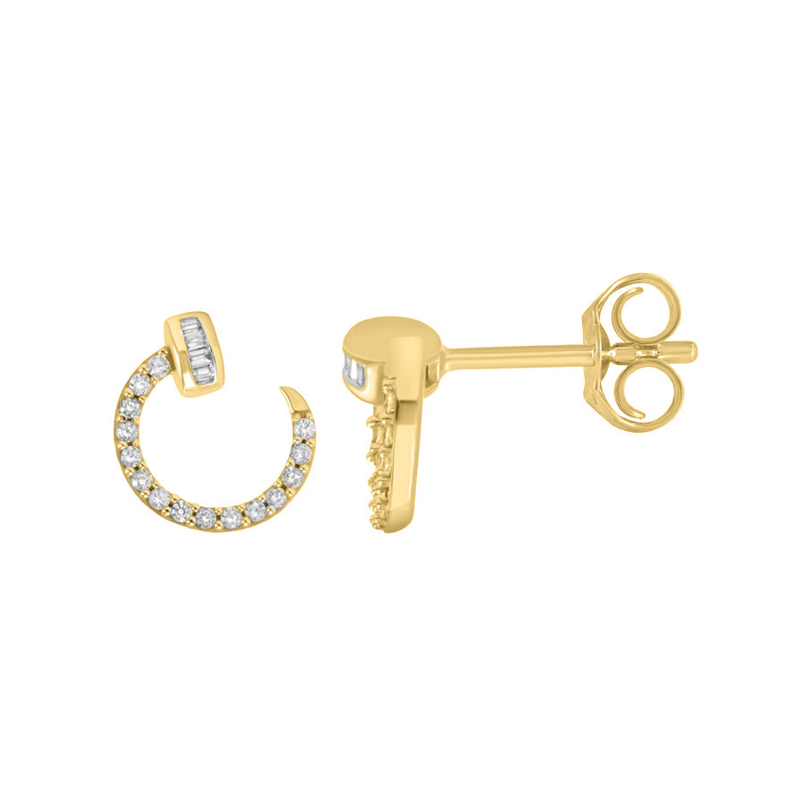 LADIES EARRINGS 0.25CT ROUND/BAGUETTE DIAMOND 14K YELLOW GOLD