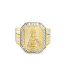 10K Two Tone Gold Cz Caridad Del Cobre Mens Ring Size 11 5.3Dtw