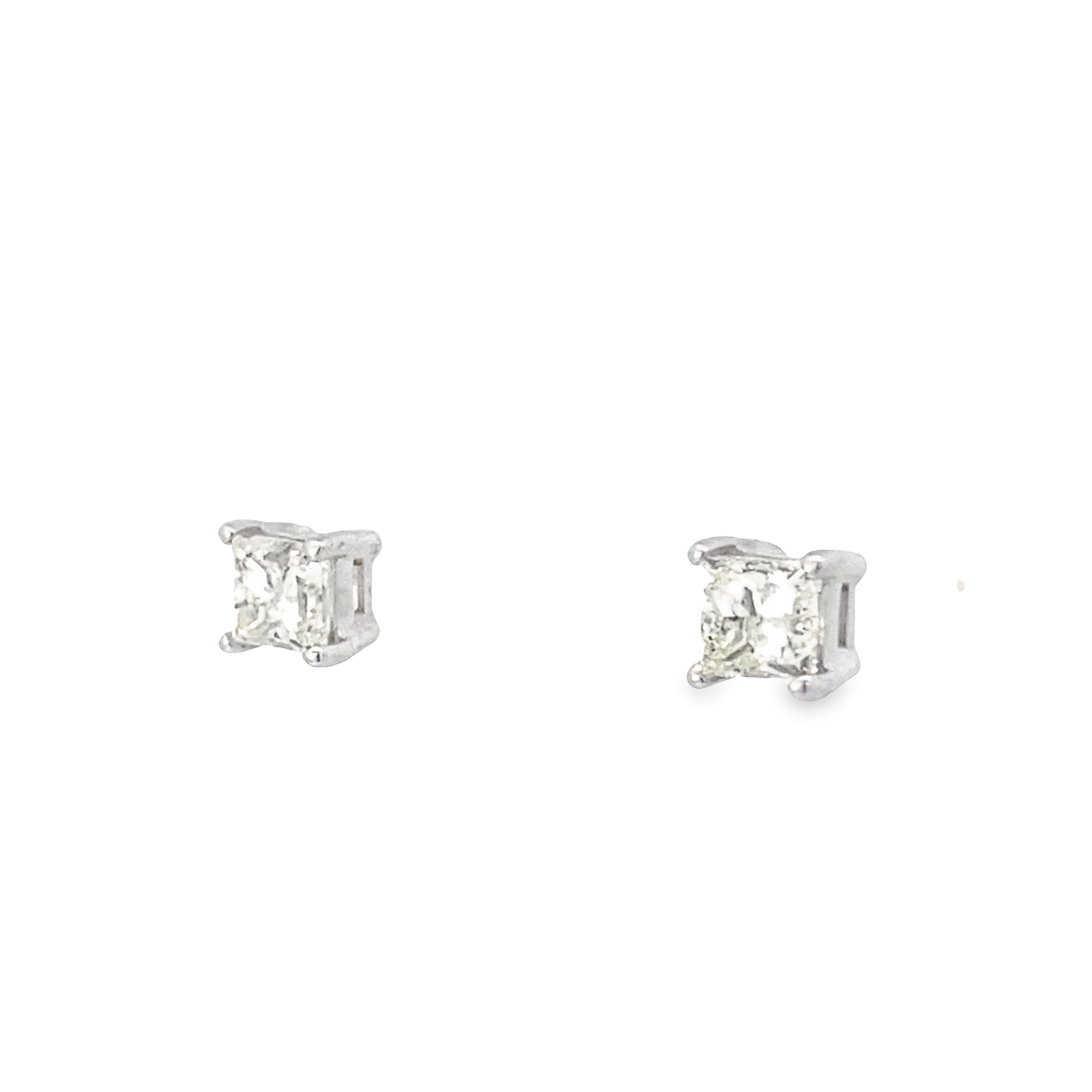 0.74Ctw 14K White Gold Solitaire Princess Cut Diamond Earrings 0.5Dwt