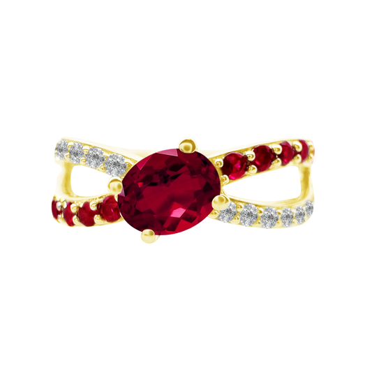 0.25Ct Dia 0.41Ct Ru 14K Yellow Gold Dia & Ruby Fashion Ring Size 7 1.8Dwt