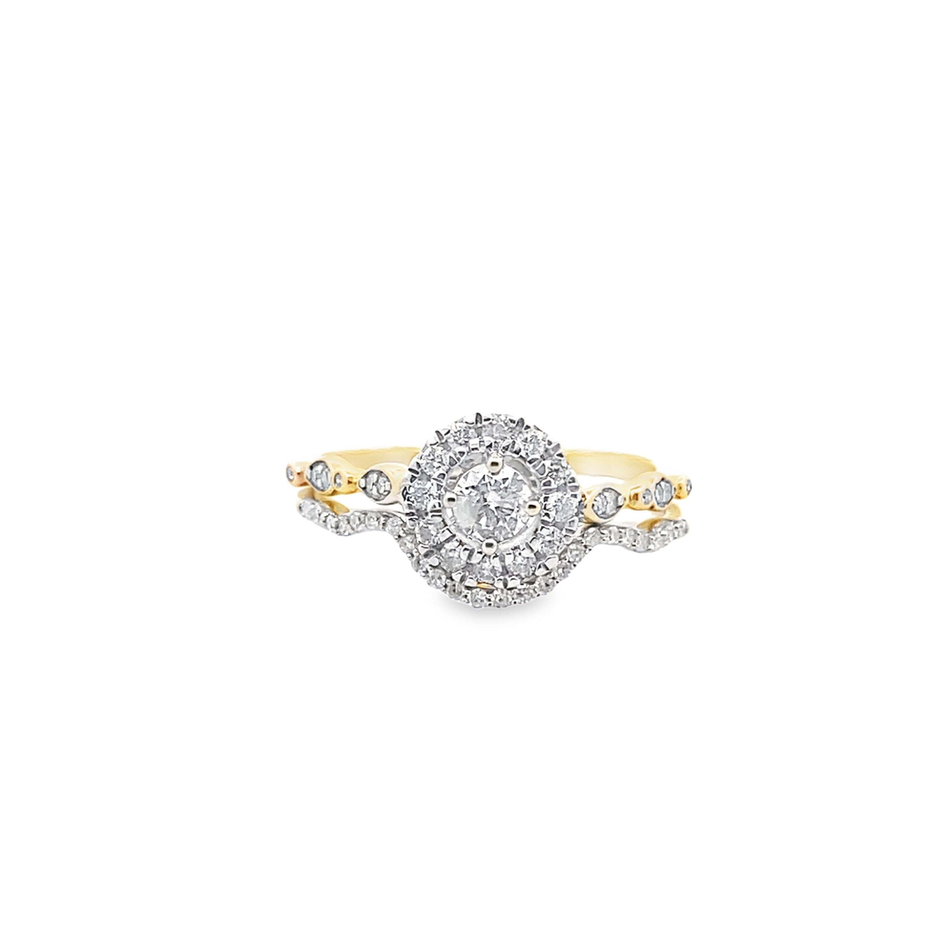 0.50Ctw 10K Yellow Gold Diamond Wedding Set Size 7 1.9Dwt