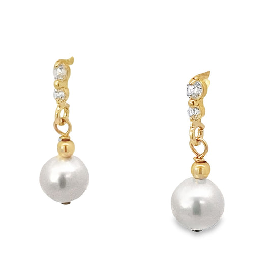 14K Yellow Gold Pearl & Cz Earrings