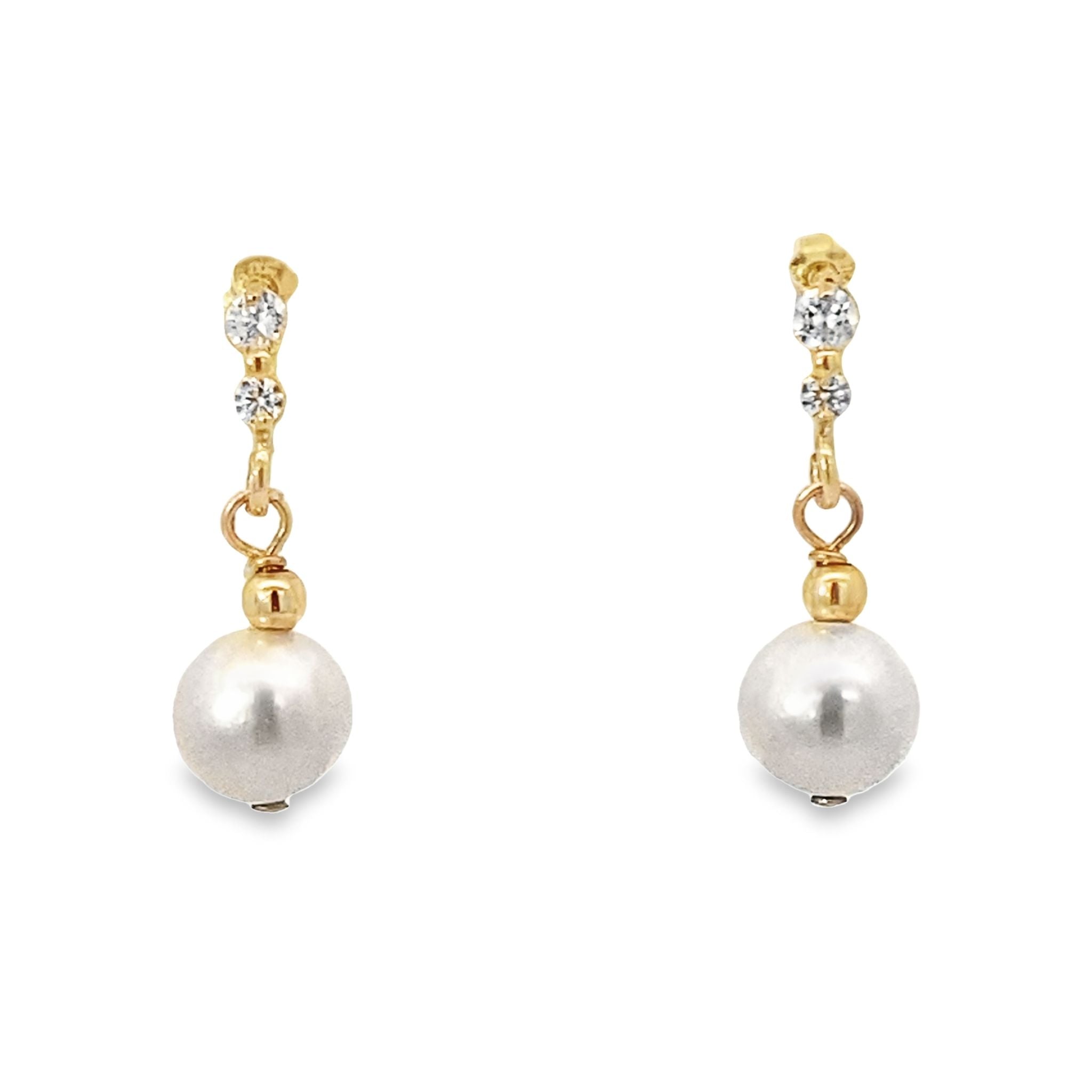 14K Yellow Gold Pearl & Cz Earrings