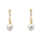 14K Yellow Gold Pearl & Cz Earrings