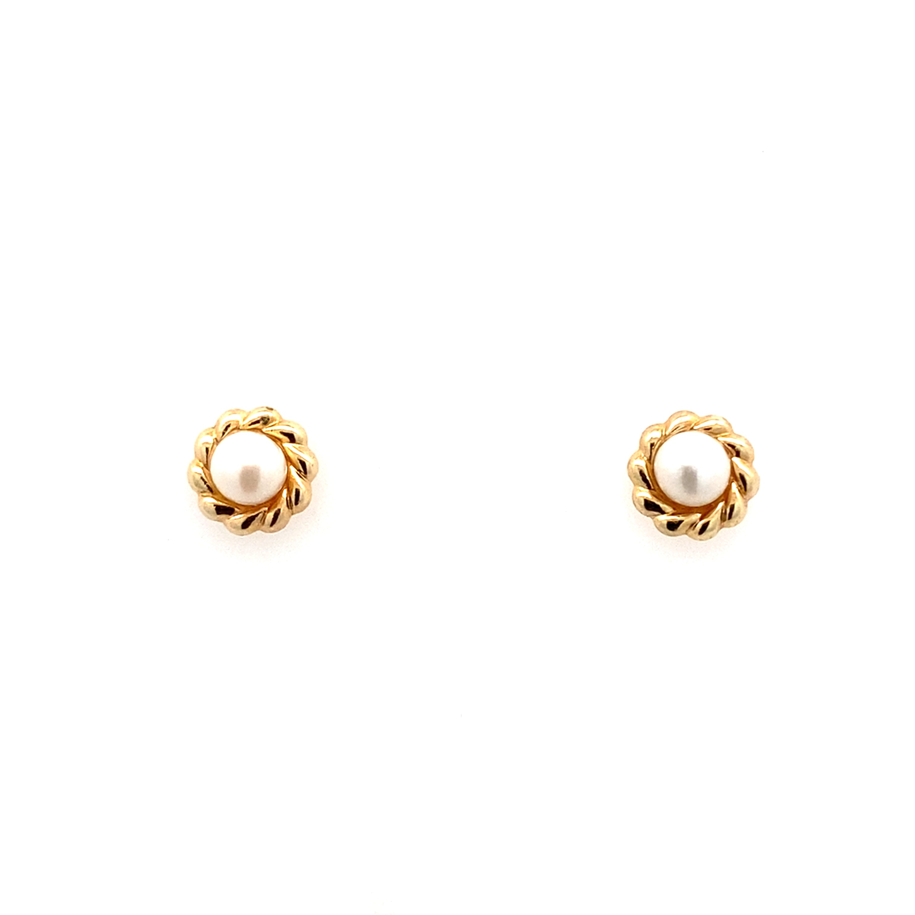 14K Yellow Gold Pearl Stud Earrings 0.4Dwt