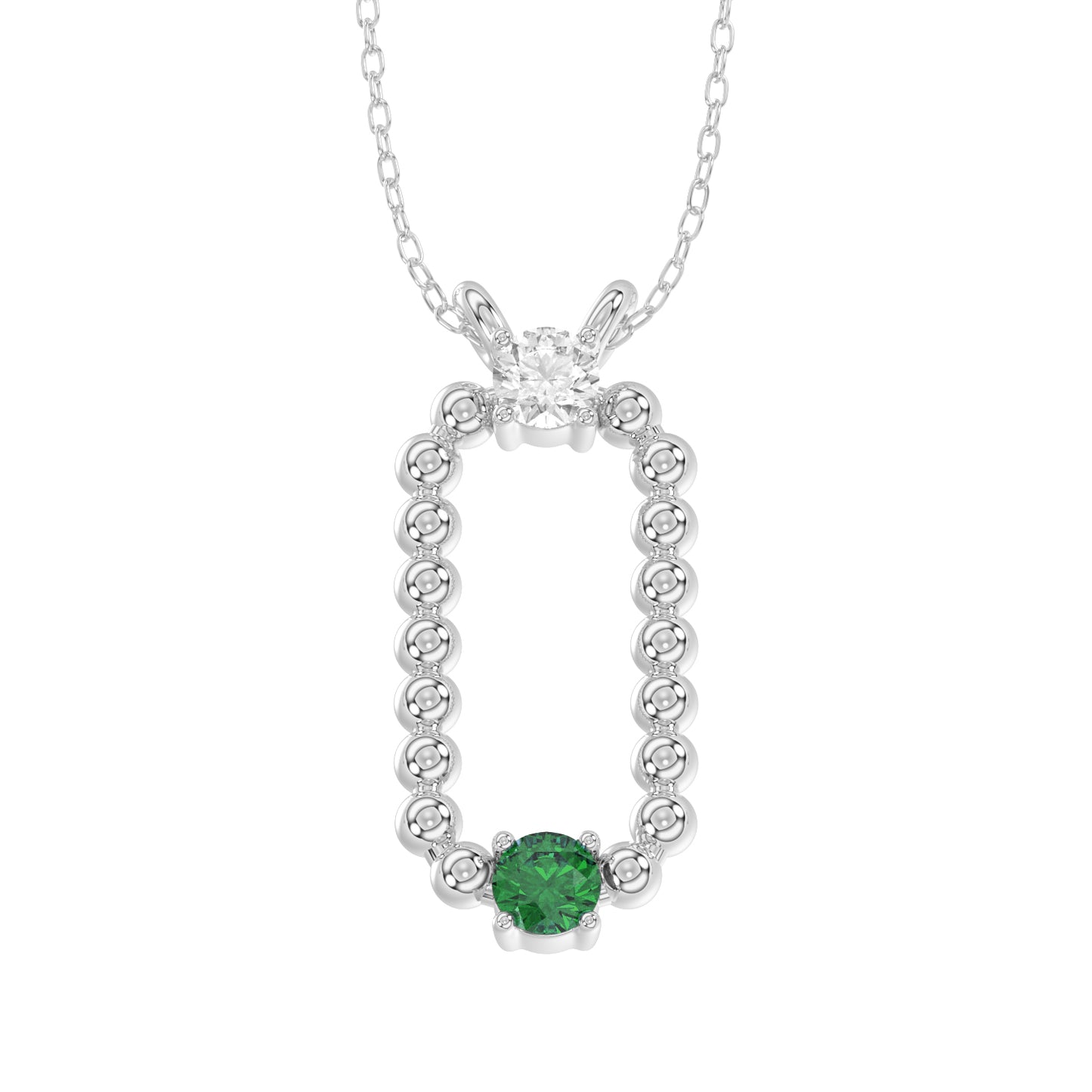 LADIES PENDANT WITH CHAIN 0.15CT ROUND/EMERALD DIAMOND 14K WHITE GOLD (CENTER STONE ROUND/EMERALD-0.10CT)