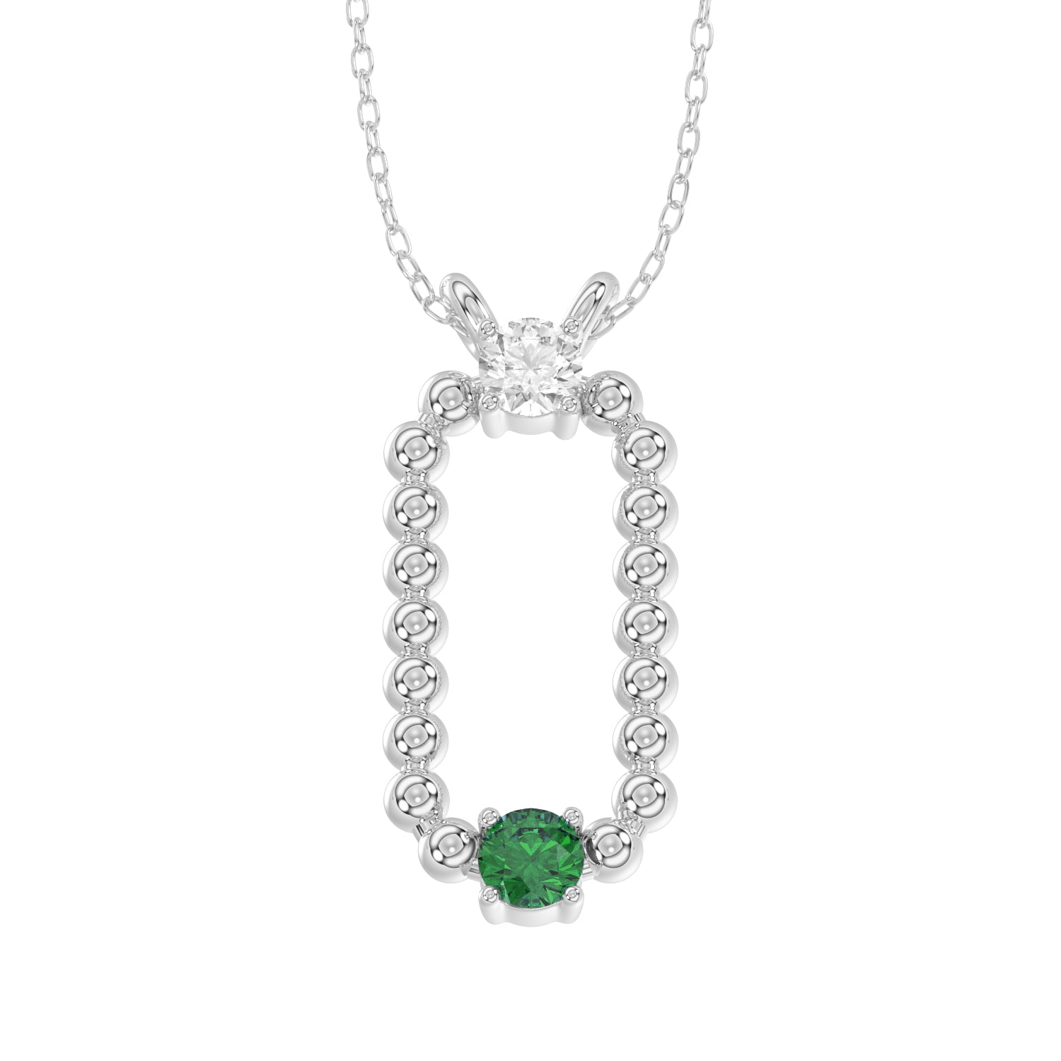 LADIES PENDANT WITH CHAIN 0.15CT ROUND/EMERALD DIAMOND 14K WHITE GOLD (CENTER STONE ROUND/EMERALD-0.10CT)