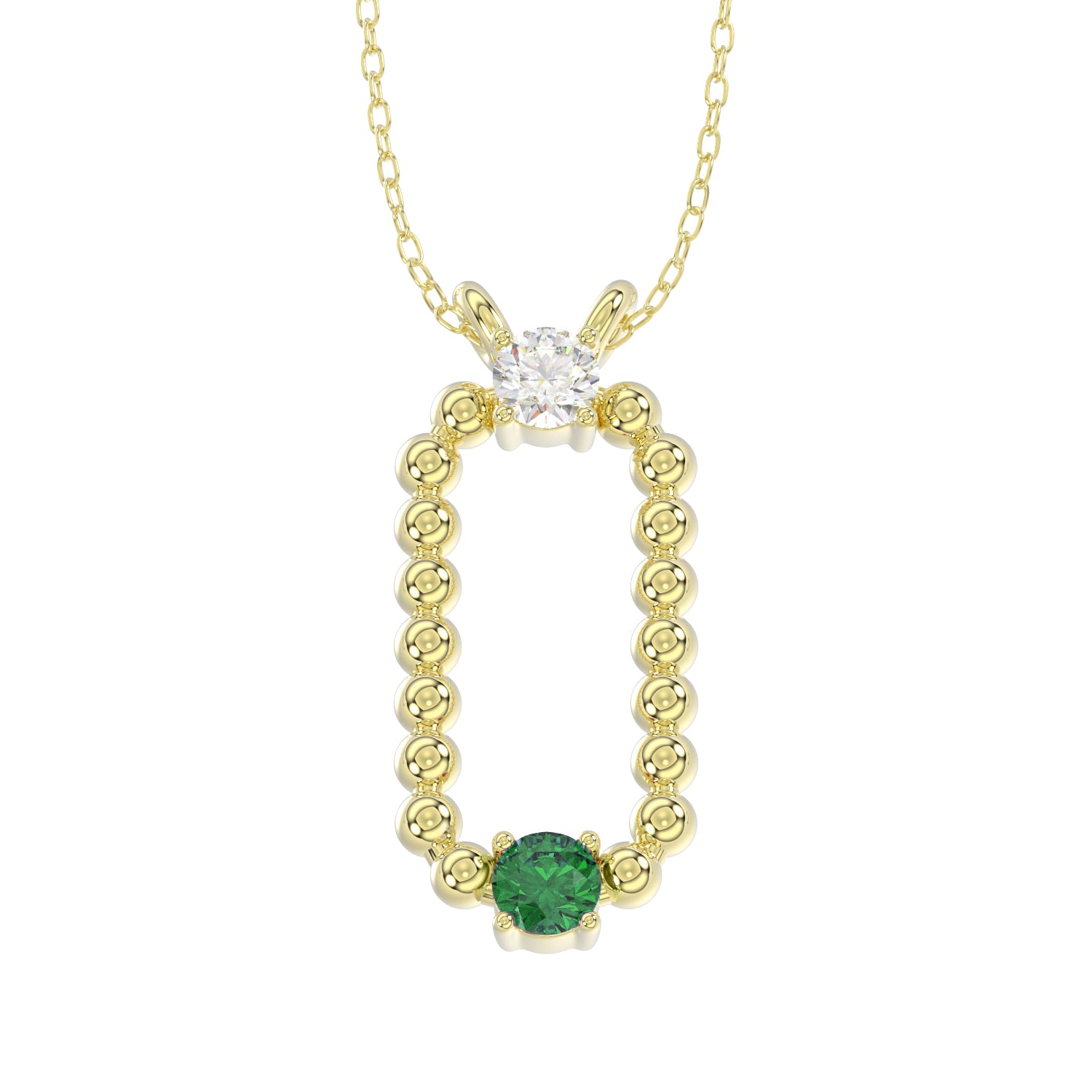 LADIES PENDANT WITH CHAIN 0.15CT ROUND/EMERALD DIAMOND 14K YELLOW GOLD (CENTER STONE ROUND EMERALD -0.10CT)